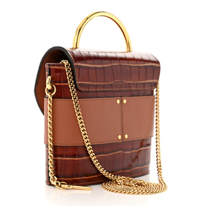 Chloe Calfskin Crocodile Embossed Small Aby Lock Chestnut Brown 3 of 10