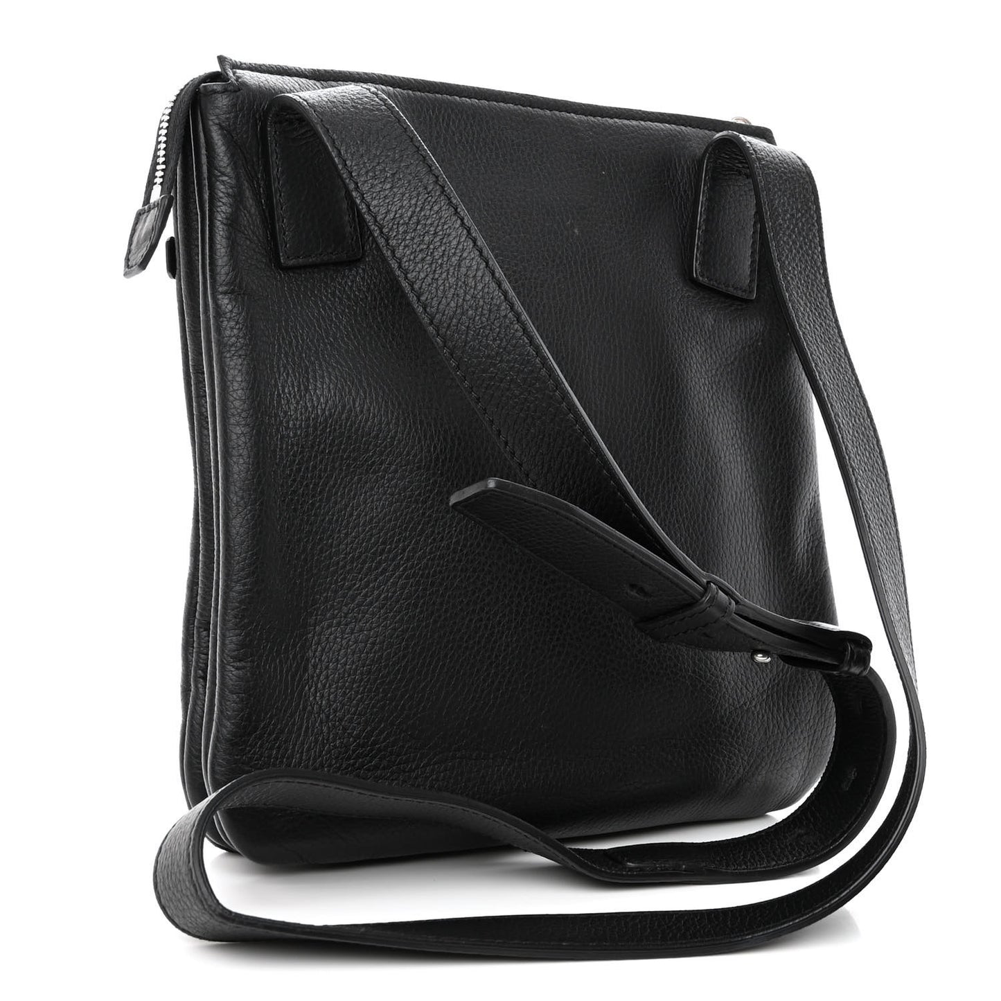 Grained Calfskin Logo Shoulder Bag Black
