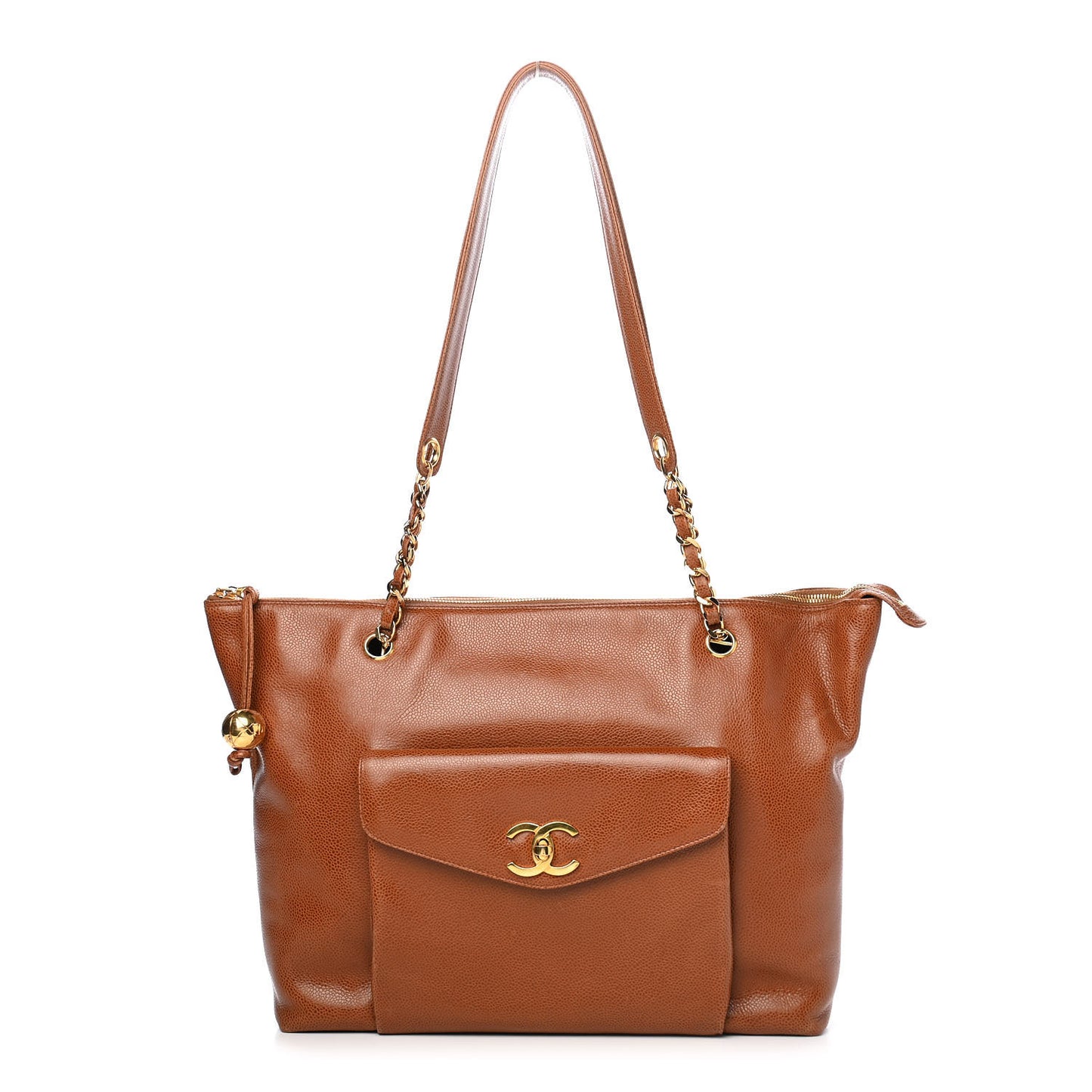 Caviar Flap Shoulder Bag Brown