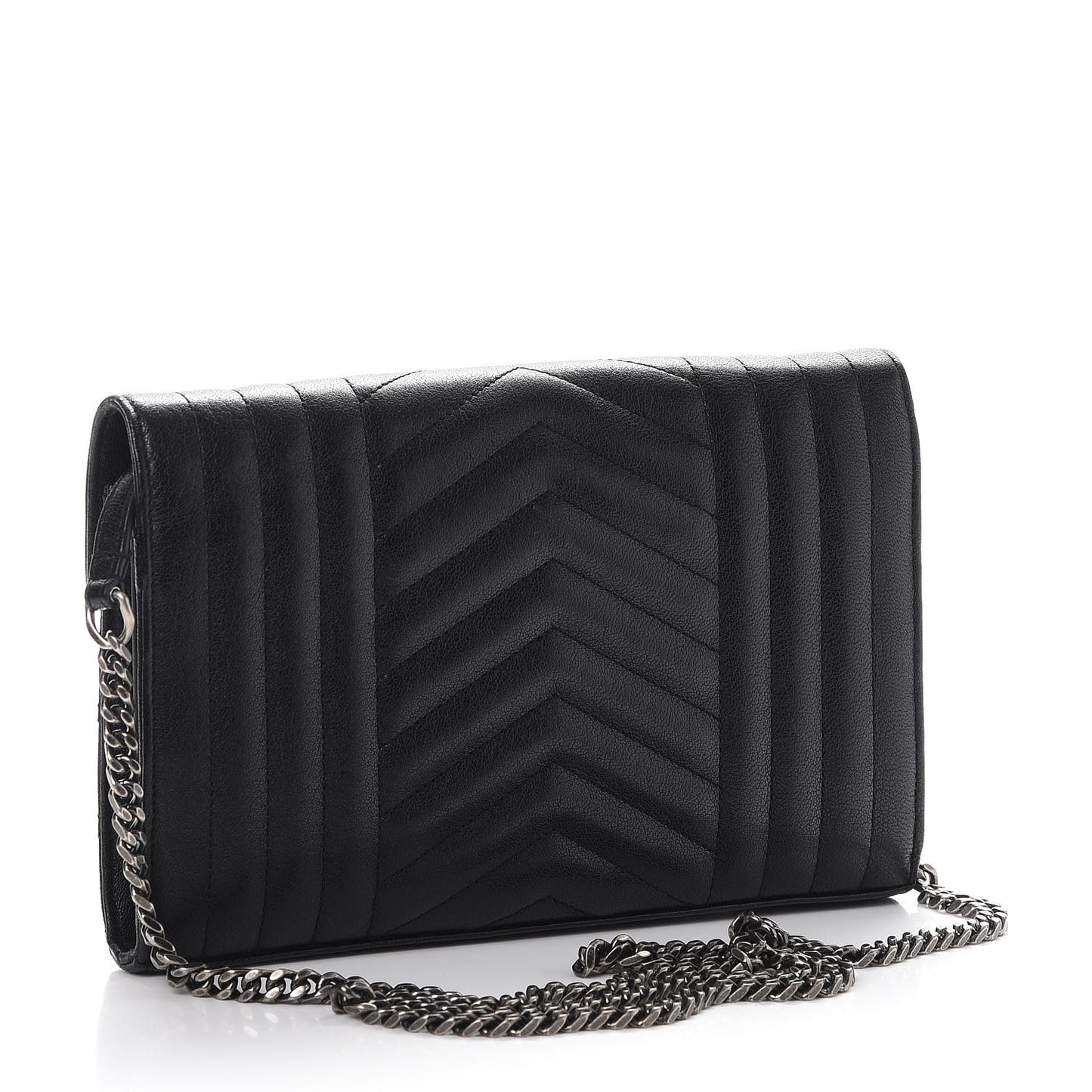 Sheepskin Tri-Quilt Monogram Envelope Chain Wallet Black