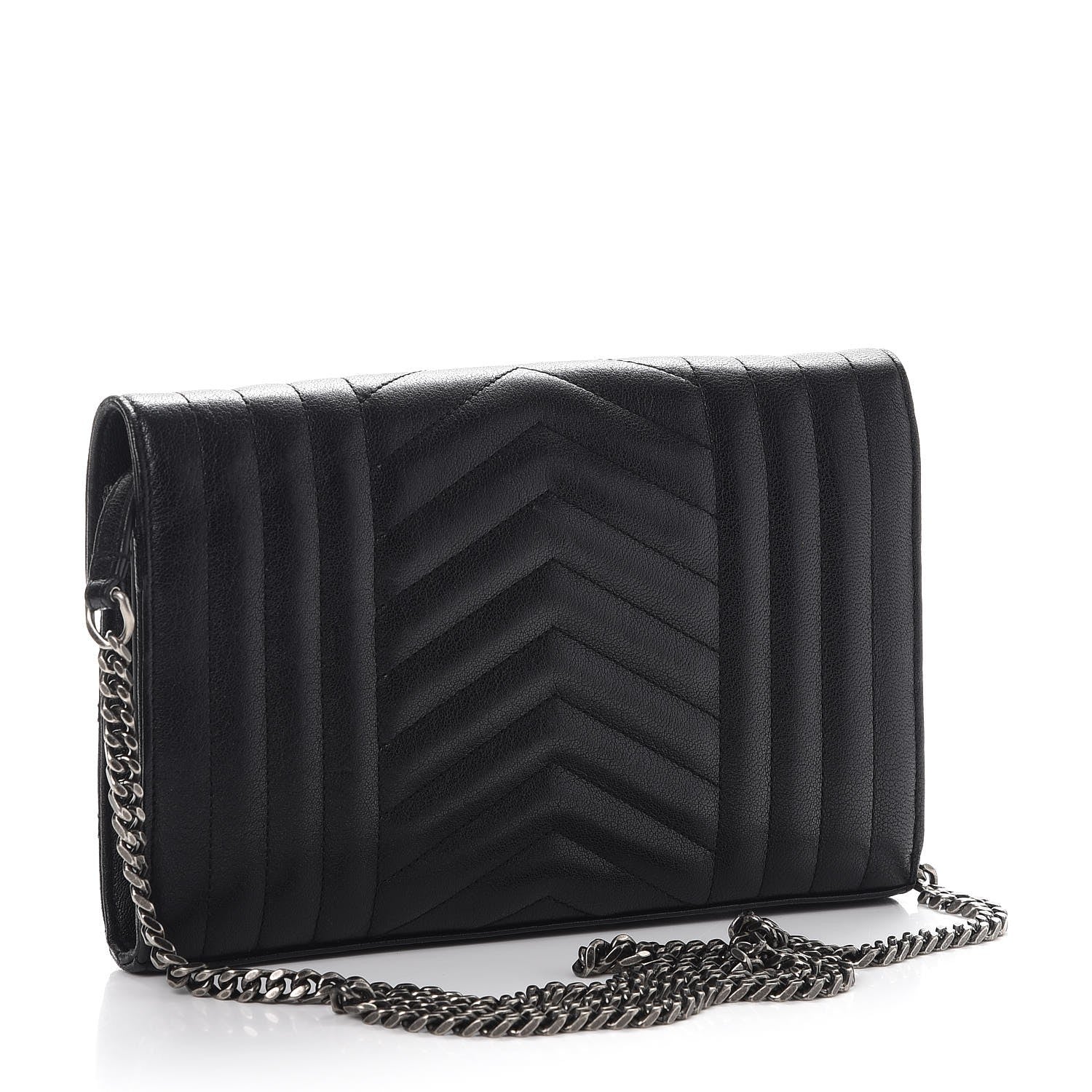 Saint Laurent Sheepskin Tri-Quilt Monogram Envelope Chain Wallet Black 3 of 10