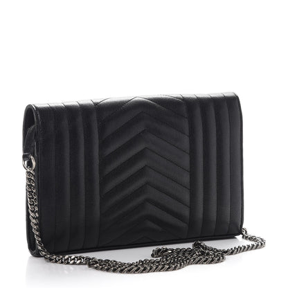 Saint Laurent Sheepskin Tri-Quilt Monogram Envelope Chain Wallet Black 3 of 10