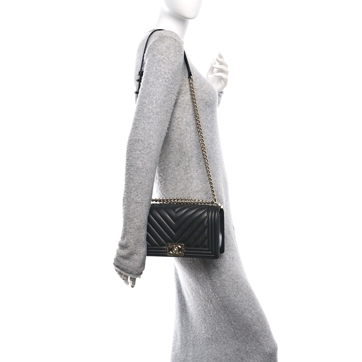 Chanel Caviar Chevron Quilted Medium Boy Flap Black 2 of 11