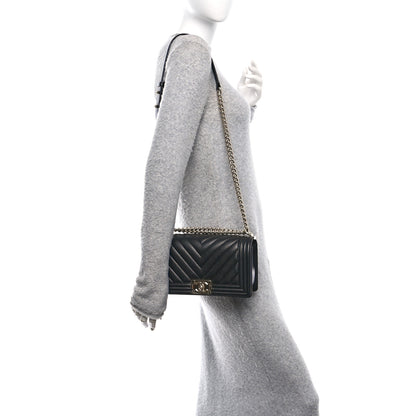 Chanel Caviar Chevron Quilted Medium Boy Flap Black 2 of 11