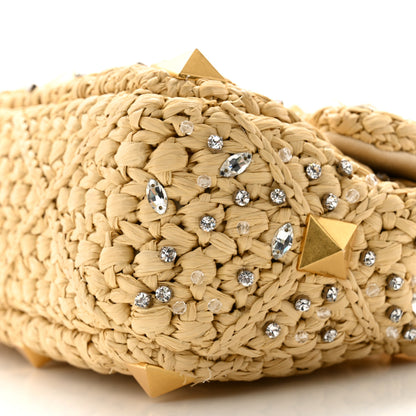 Valentino Garavani Raffia Crystal Medium Roman Stud Shoulder Bag Naturale Crystal 9 of 11