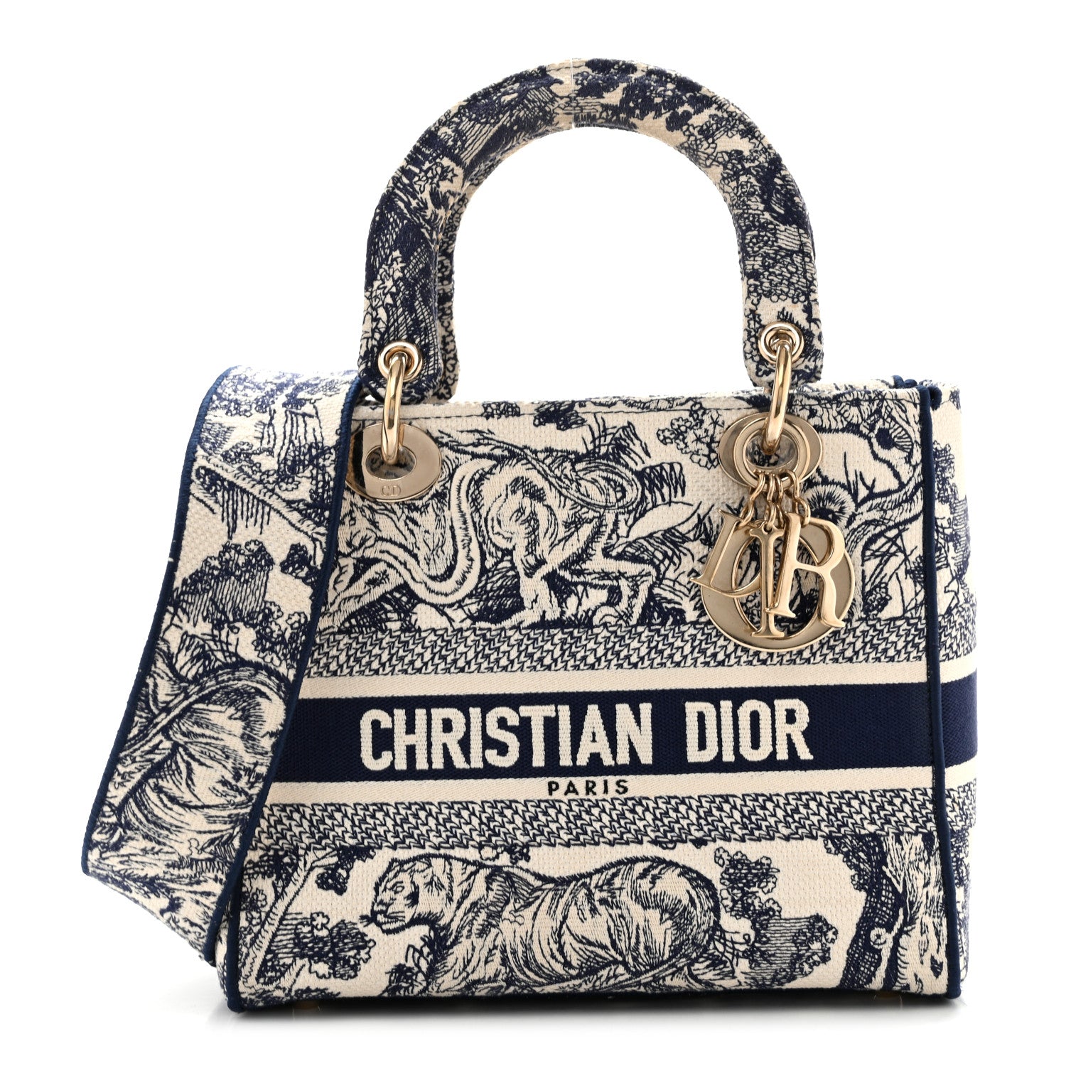 Christian Dior Toile de Jouy Embroidered Medium Lady D-Lite Blue 1 of 14