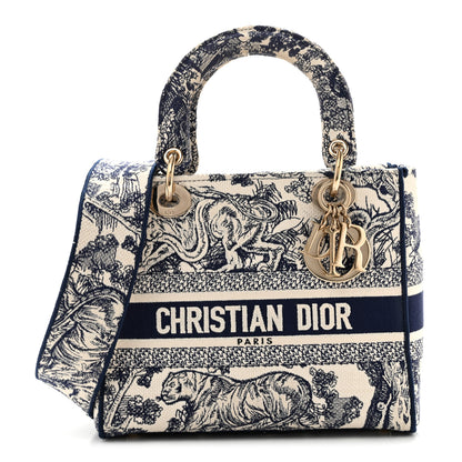 Christian Dior Toile de Jouy Embroidered Medium Lady D-Lite Blue 1 of 14