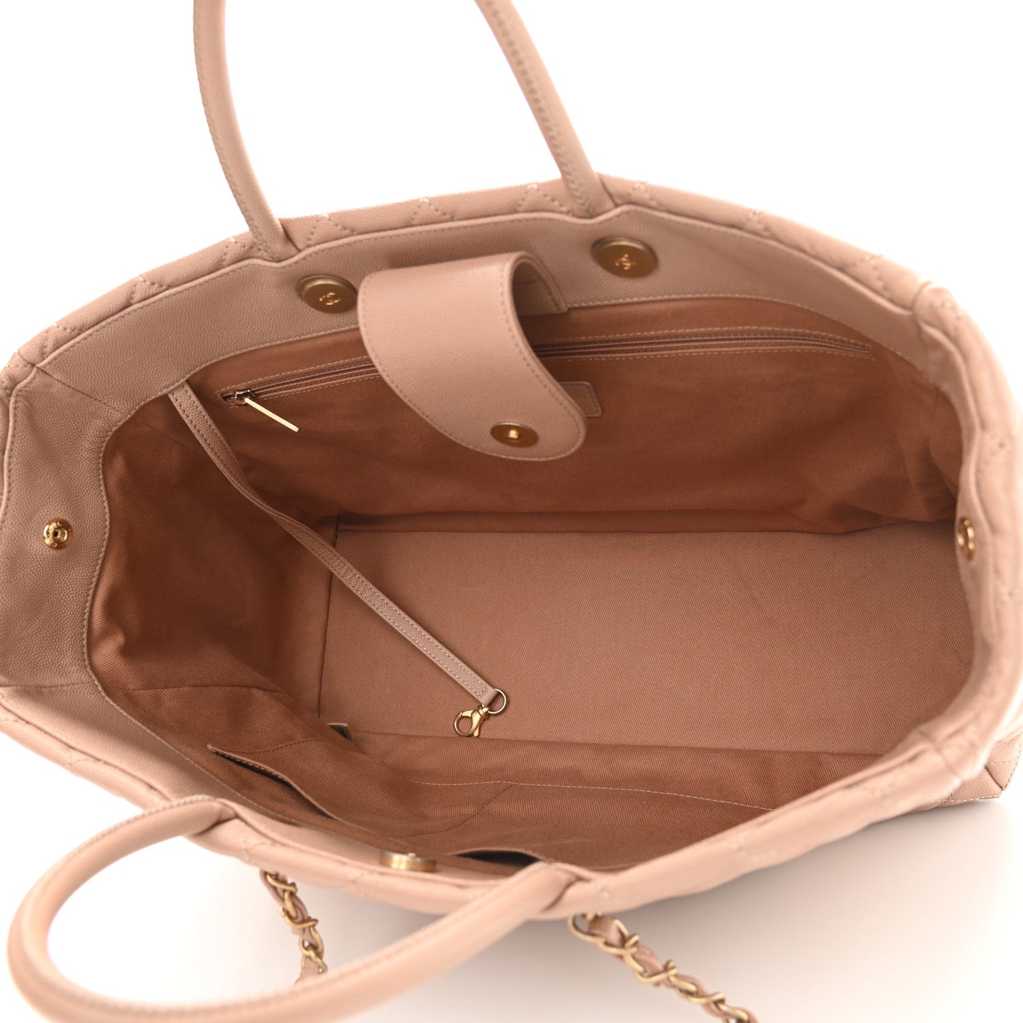 Caviar Quilted Large Coco Handle Shopping Tote Beige