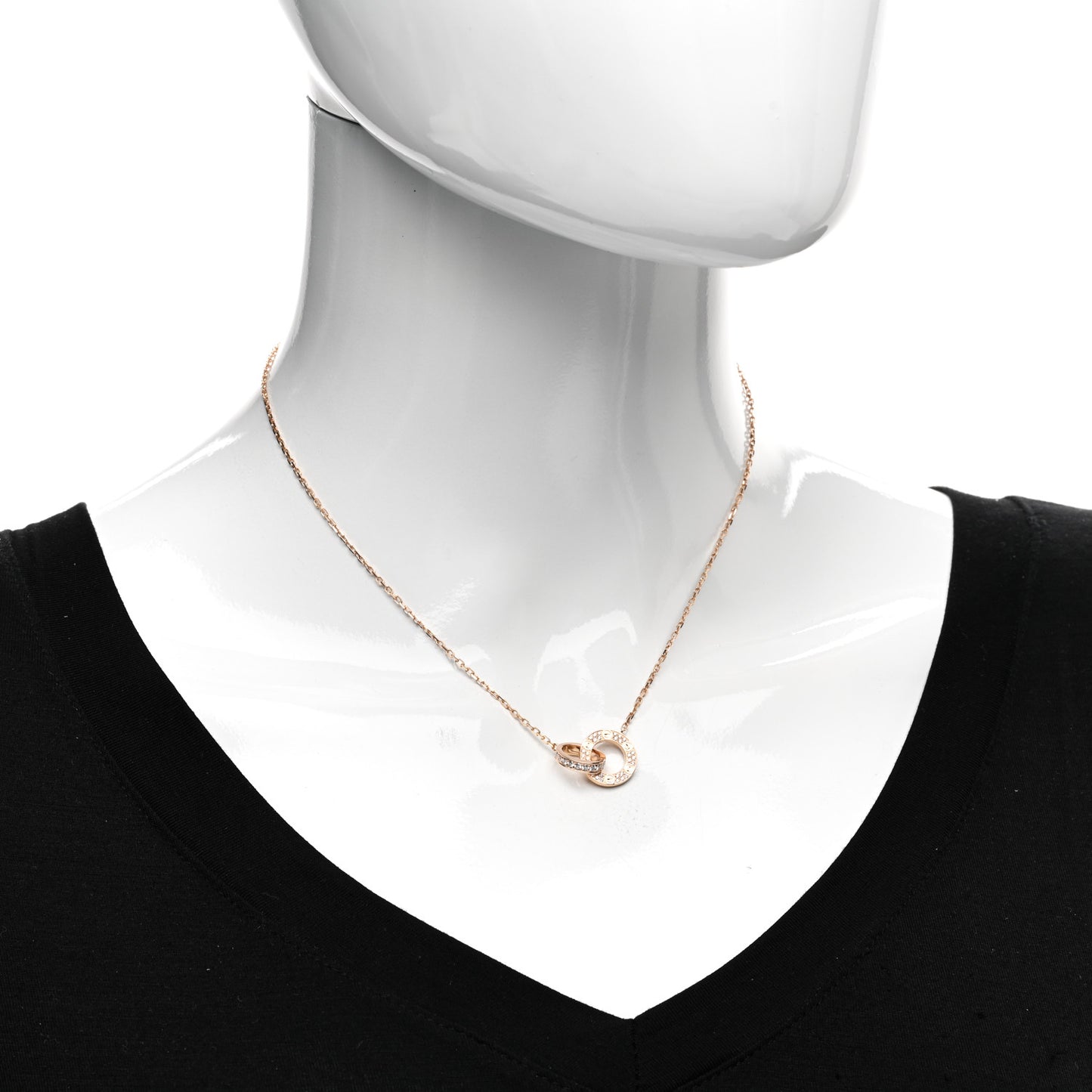 18K Pink Gold Diamond Interlocking LOVE Paved Necklace