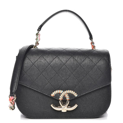 Chanel Caviar Quilted CC Top Handle Flap Bag Black 1 of 8
