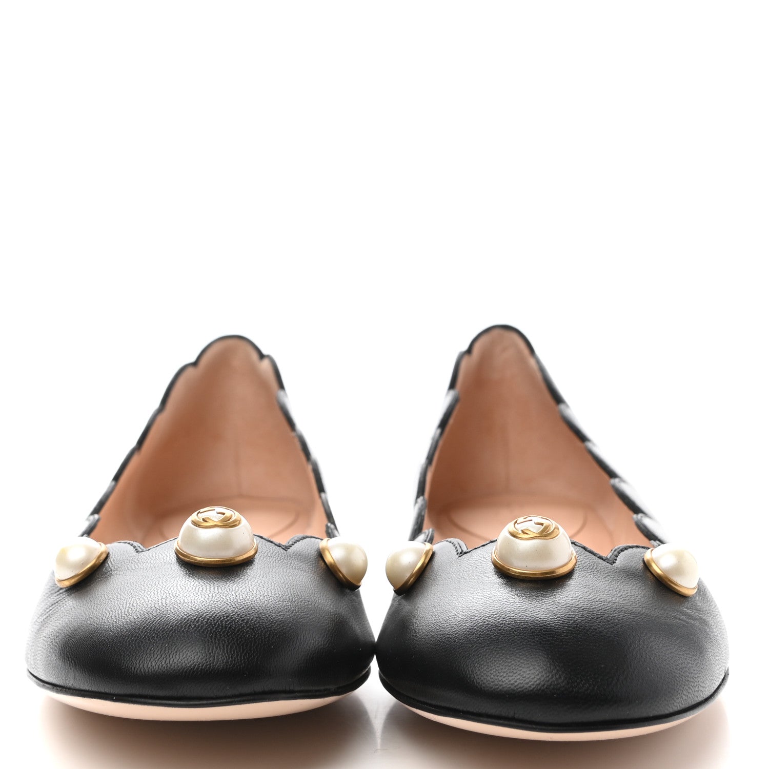 Gucci Malaga Kid Interlocking G Pearl Scalloped Flats 41 Black 2 of 9