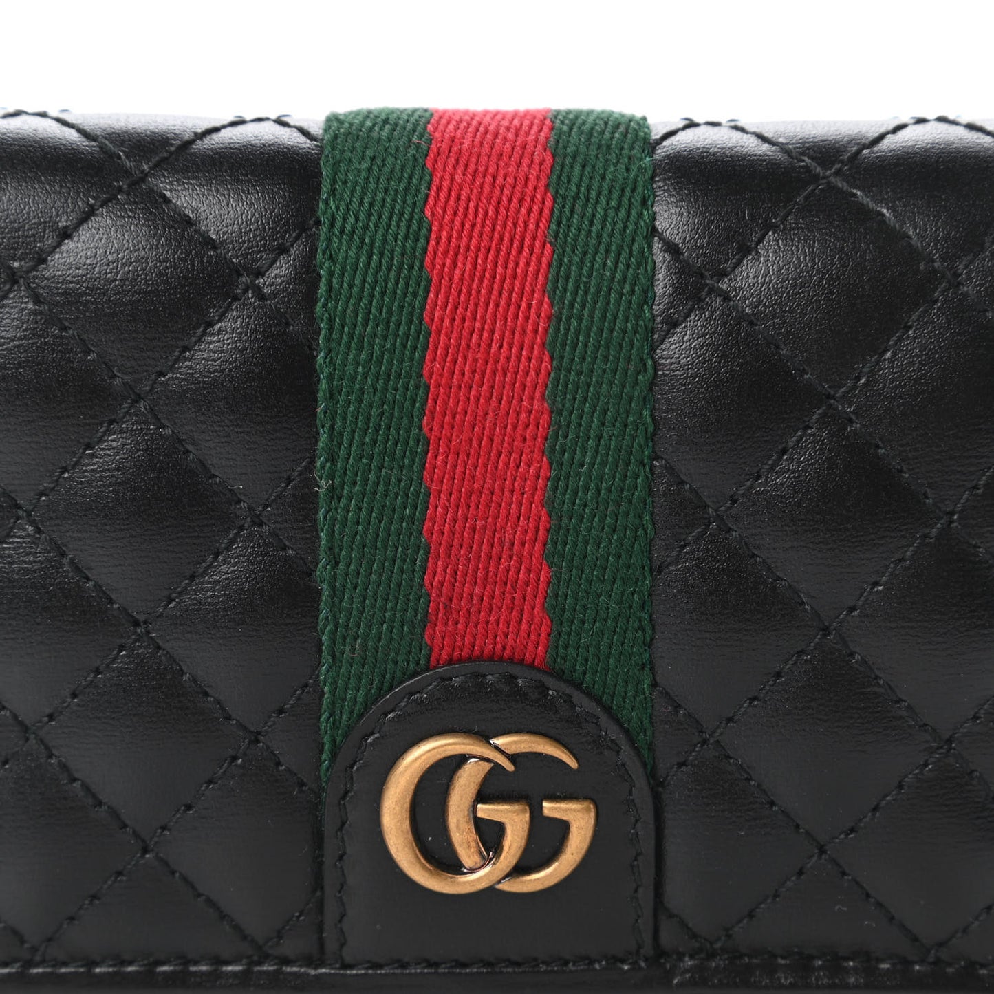 Calfskin Web Trapuntata GG Marmont Card Case Wallet Black