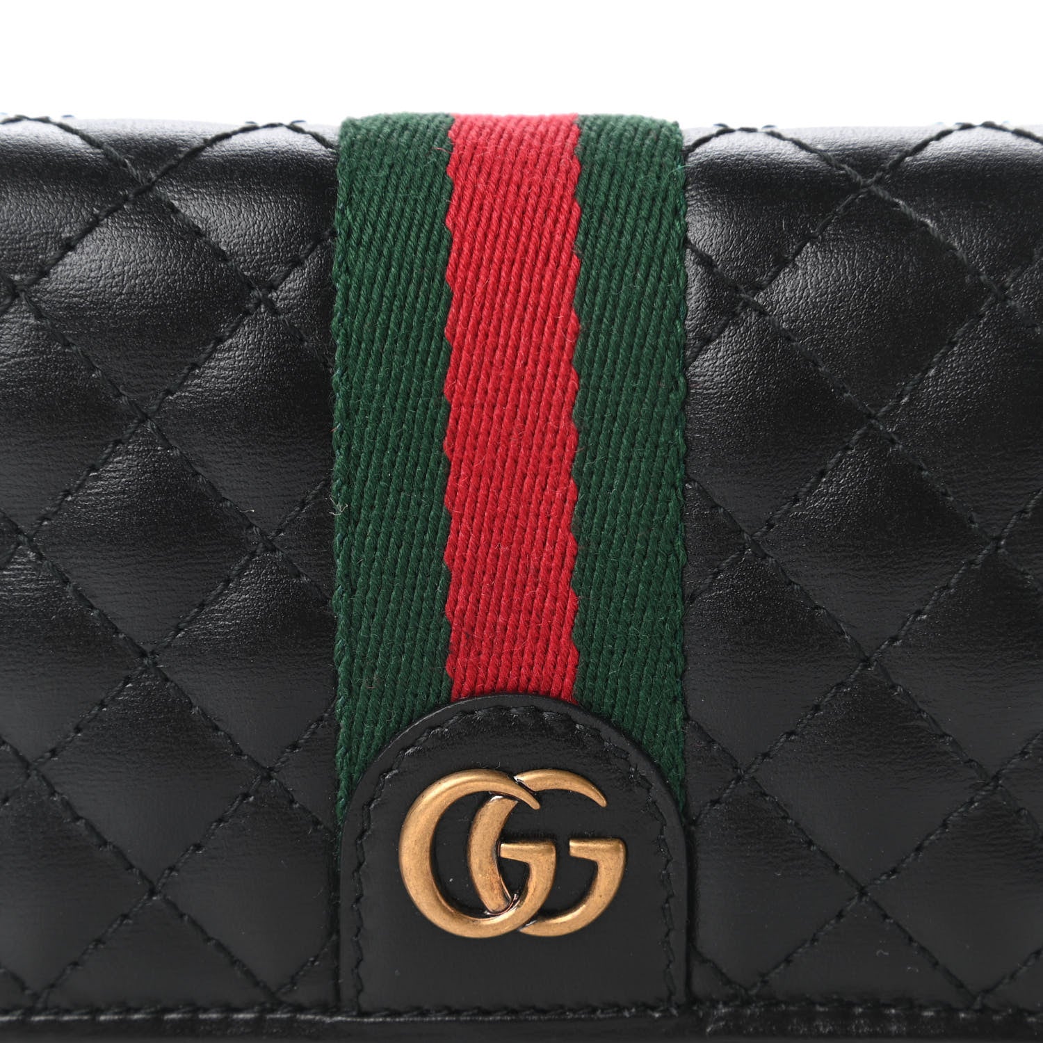 Gucci Calfskin Web Trapuntata GG Marmont Card Case Wallet Black 10 of 11