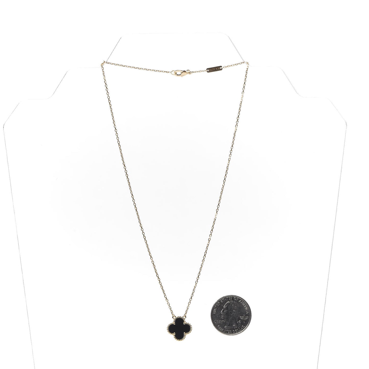 18K Yellow Gold Black Onyx Vintage Alhambra Pendant Necklace