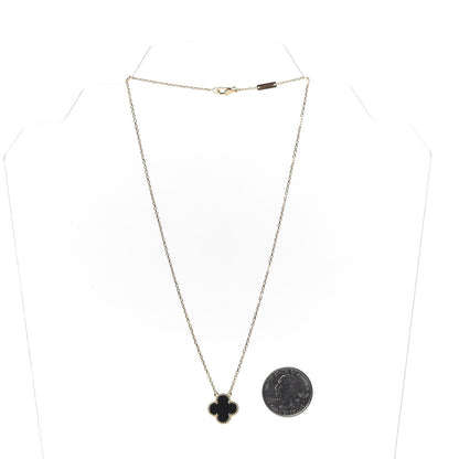 Van Cleef & Arpels 18K Yellow Gold Black Onyx Vintage Alhambra Pendant Necklace 3 of 6