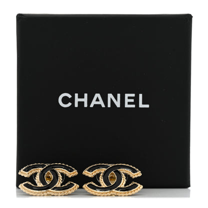 Chanel Enamel Metal Rope CC Earrings Black Gold 5 of 5