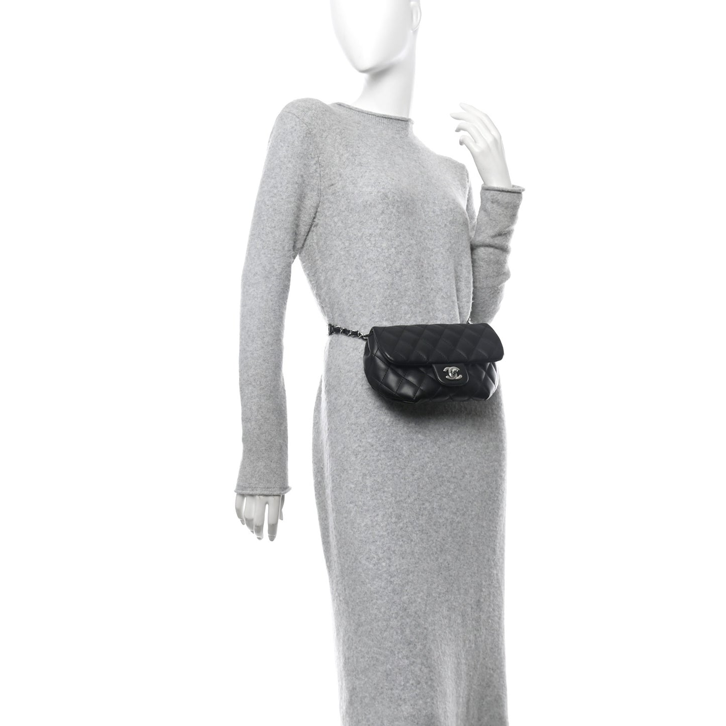Calfskin Quilted CC Uniform Flap Belt Bag Black