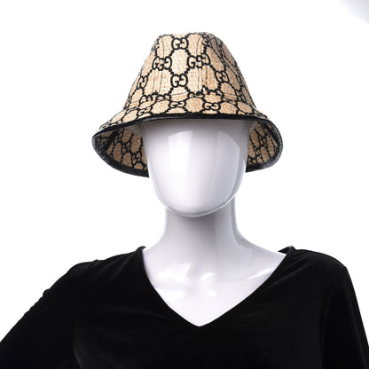 Gucci Raffia Elaphe GG Monogram Embroidered Fedora Hat M Ivory Black 2 of 10