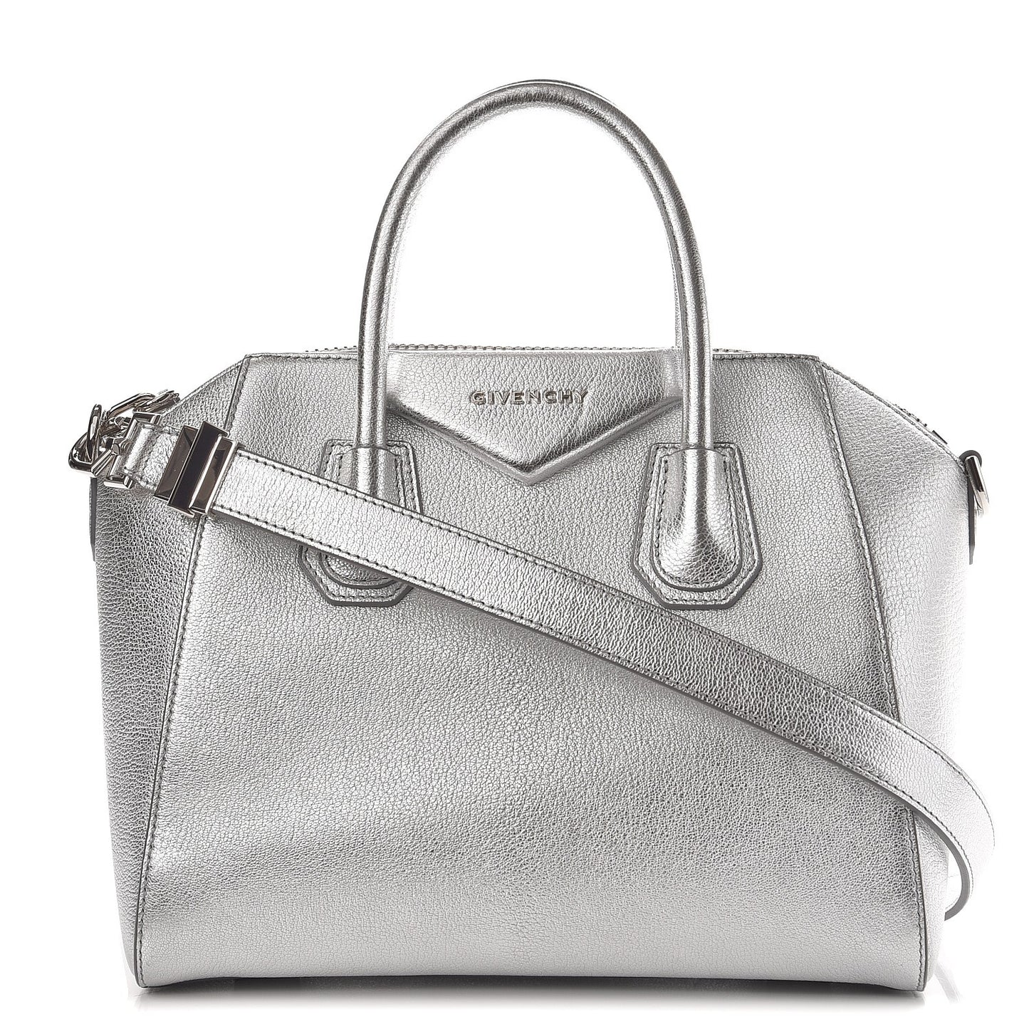 Metallic Sugar Goatskin Small Antigona Silver