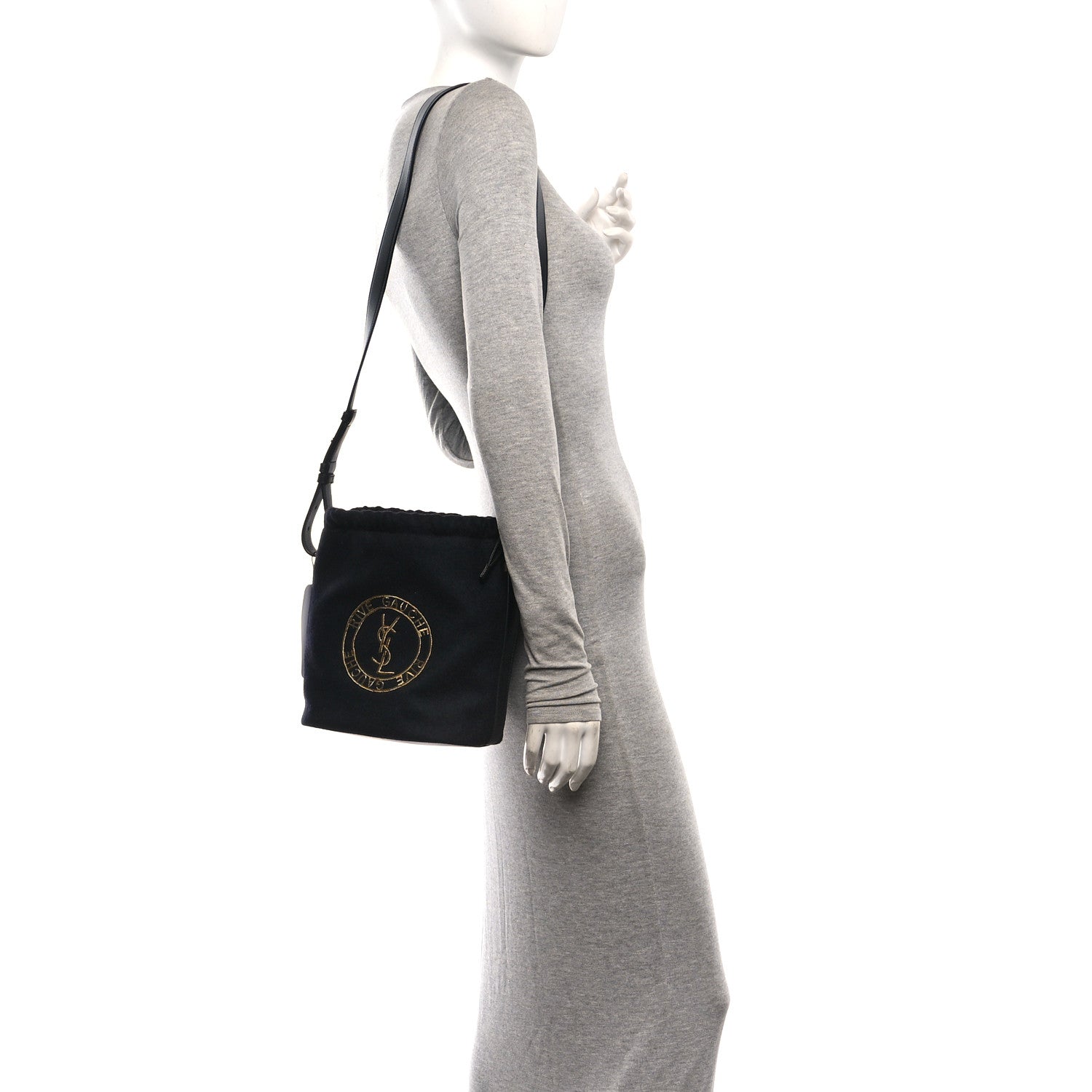 Saint Laurent Wool Calfskin Rive Gauche Bucket Bag Black Gold