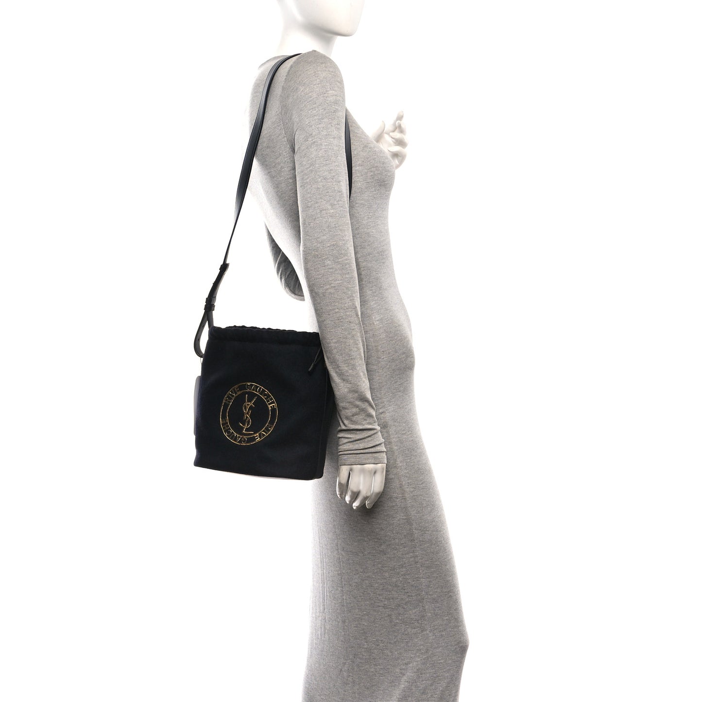 Wool Calfskin Rive Gauche Bucket Bag Black Gold