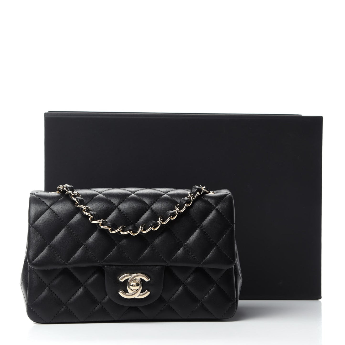 Lambskin Quilted Mini Rectangular Flap Black