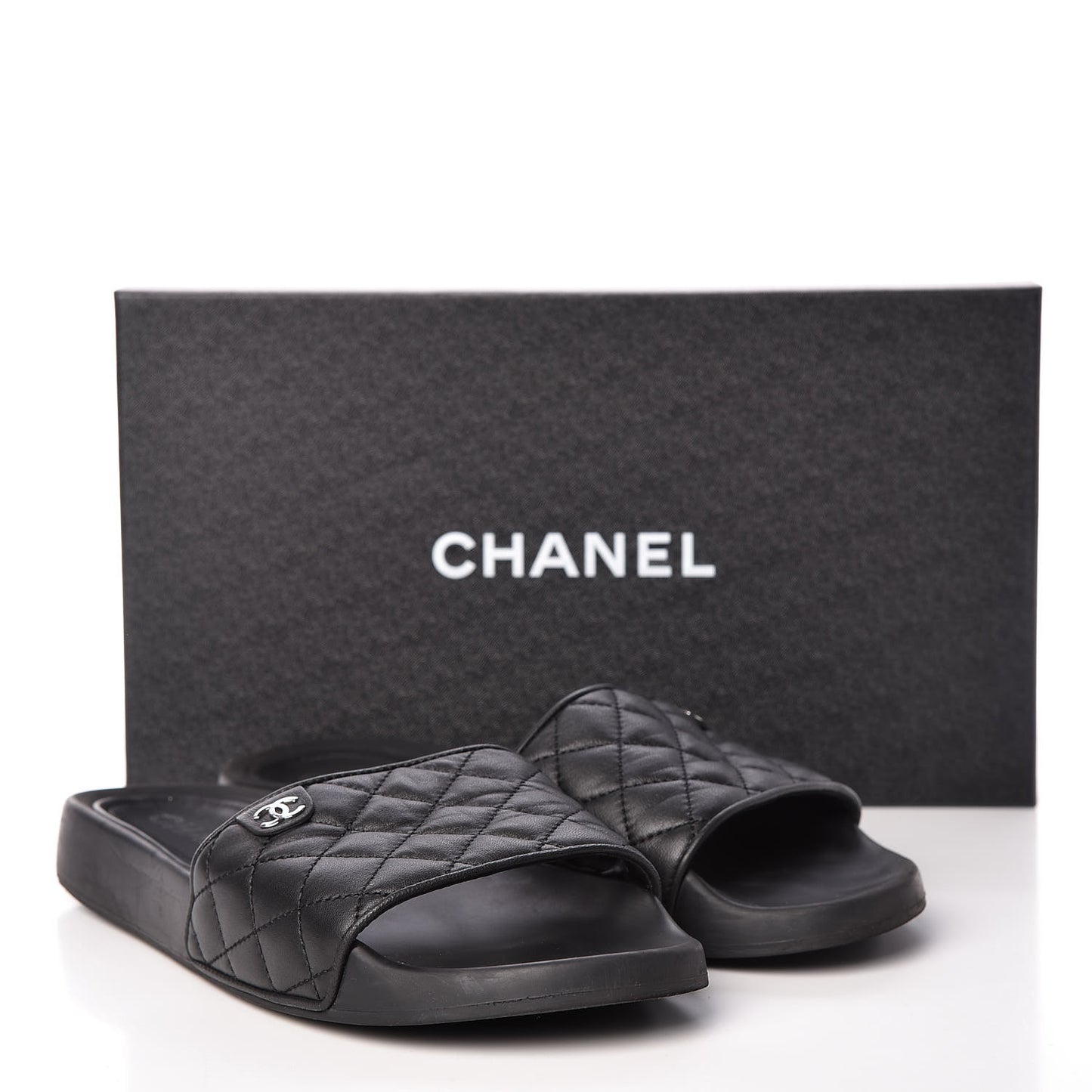 Lambskin Quilted CC Mules Sandals 42 Black