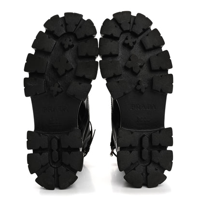 Prada Spazzolato Rois Re-Nylon Metal Triangle Logo Monolith Pouch Pocket 55mm Boots 41 Black 6 of 12