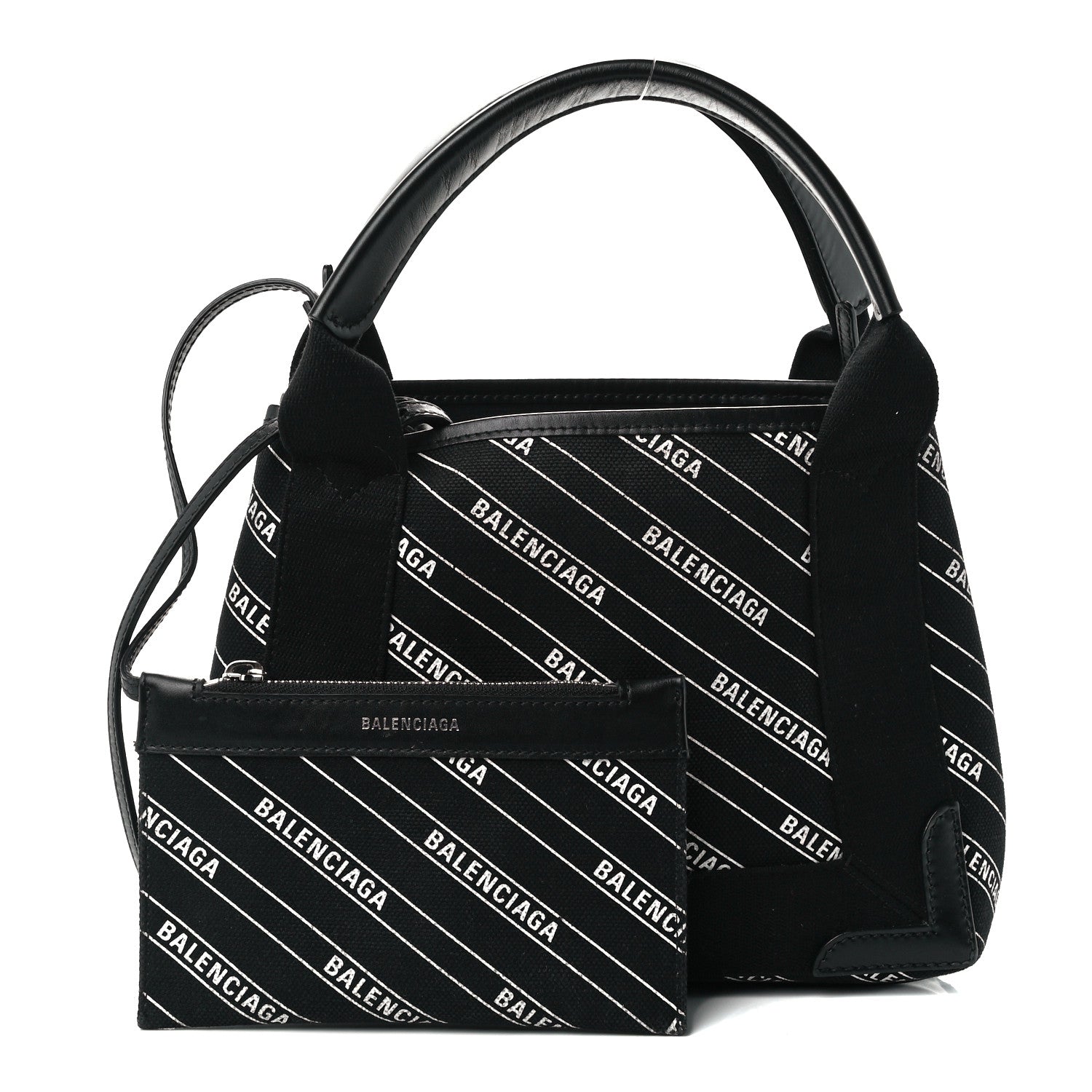 Balenciaga Cotton Canvas Calfskin Logo Print Navy Cabas XS Black White 1 of 11