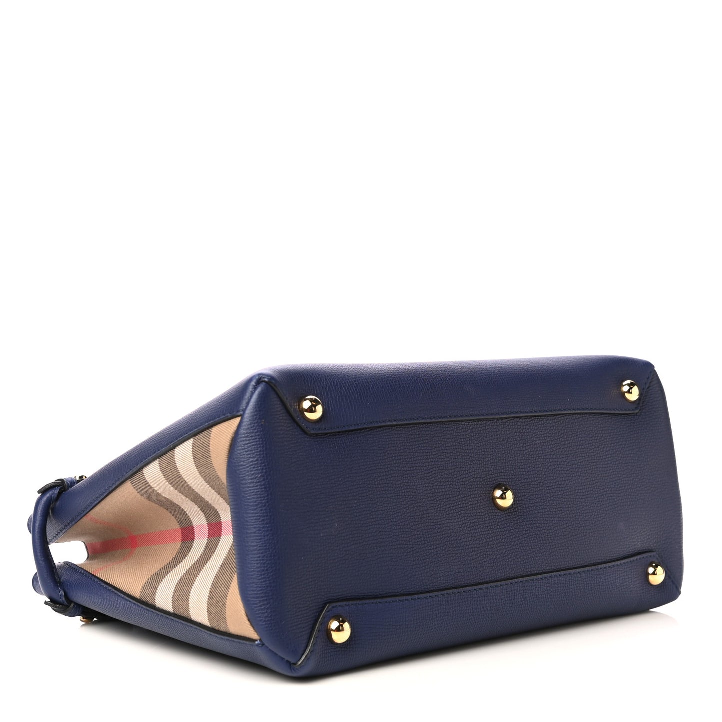 Grainy Calfskin House Check Medium Banner Tote Ink Blue