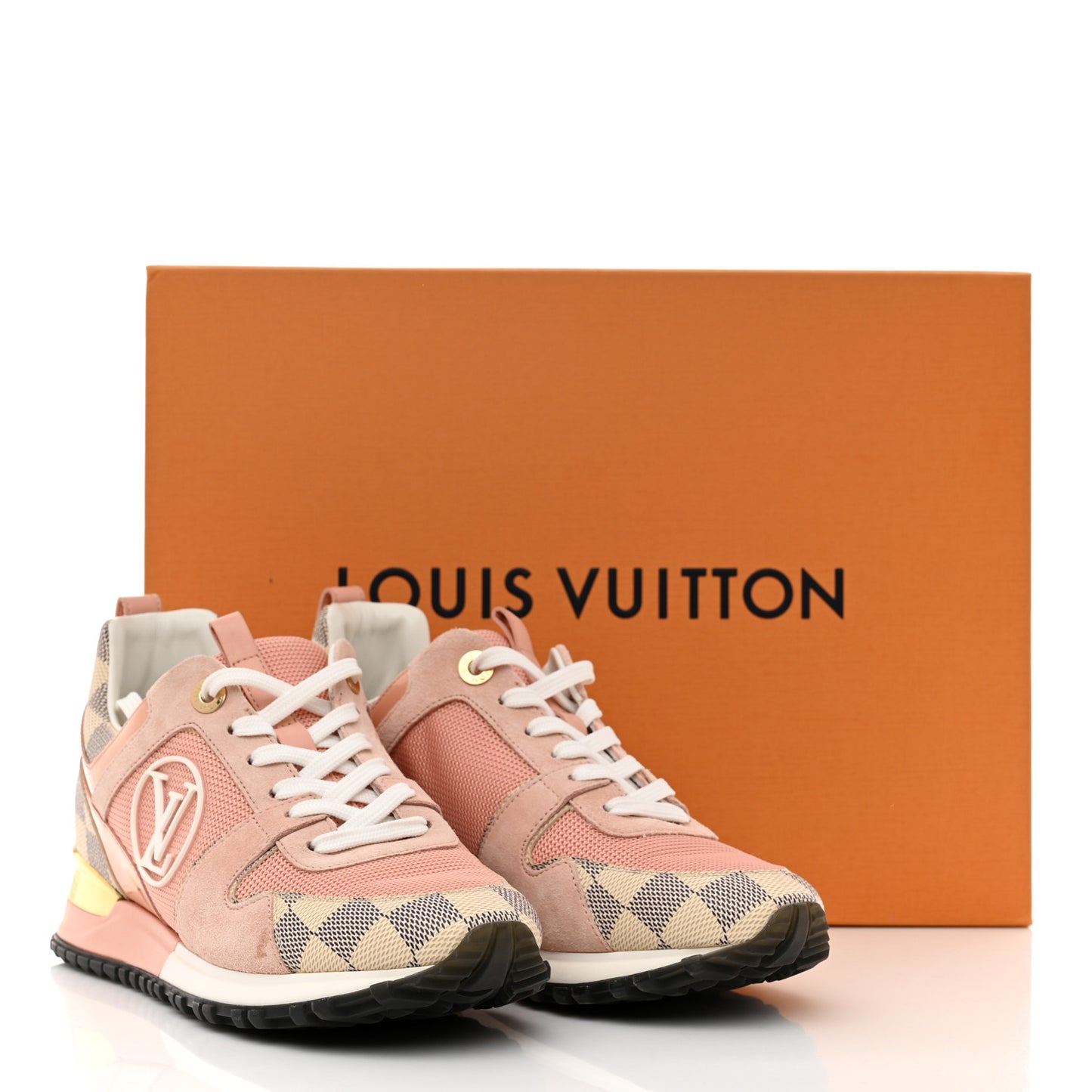 Suede Damier Azur Run Away Sneakers 36.5 Pink