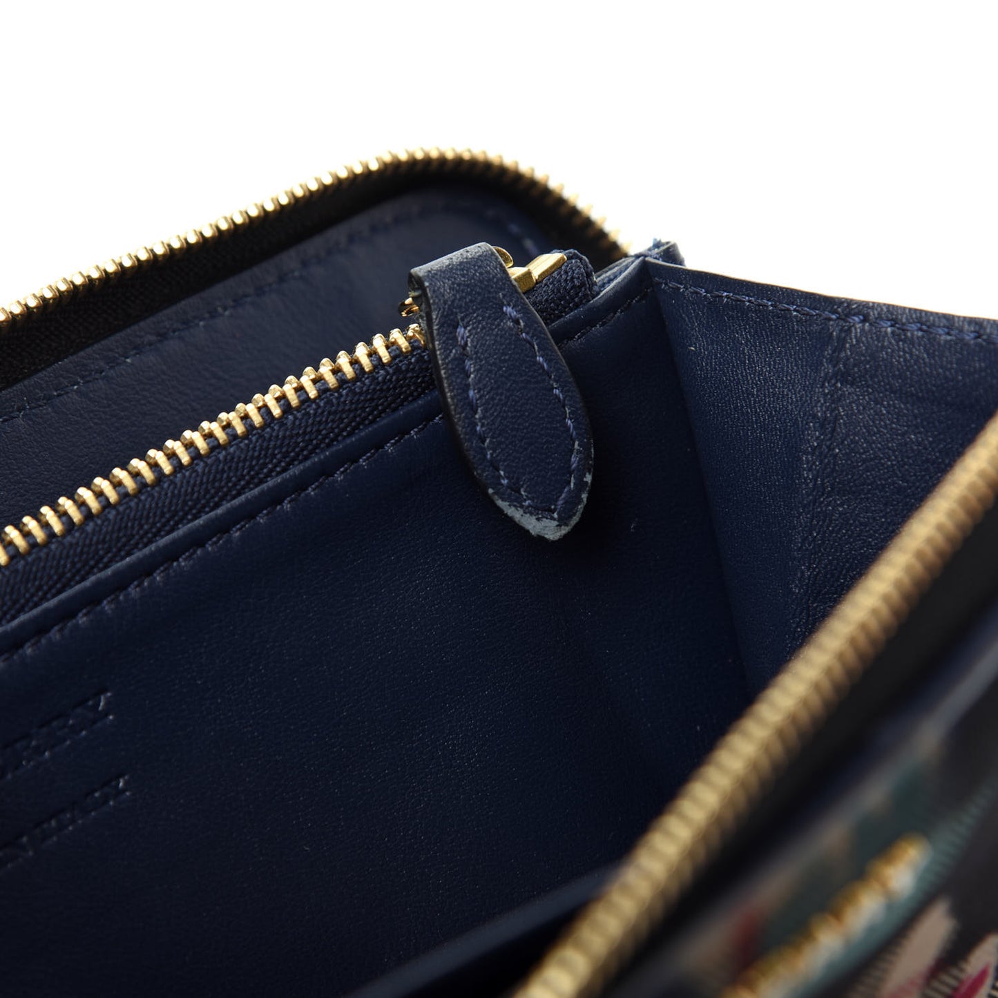 Haymarket Check Floral Print Zip Around Wallet Blue