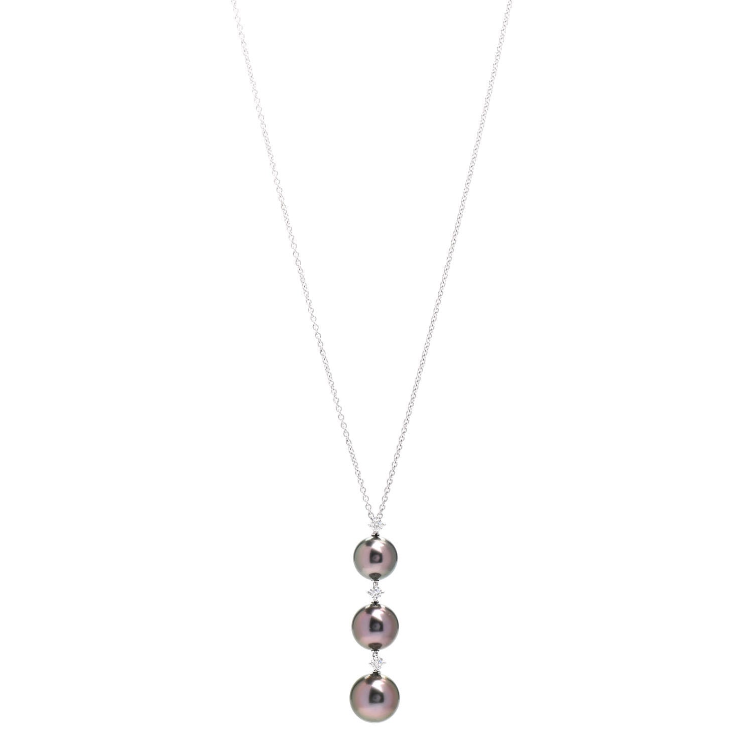 Mikimoto 18K White Gold Diamond South Sea Pearl Three Pearl Drop Necklace 1 of 3
