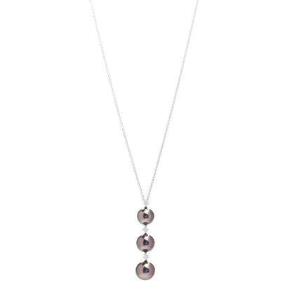 Mikimoto 18K White Gold Diamond South Sea Pearl Three Pearl Drop Necklace 1 of 3