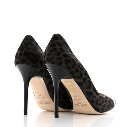 Jimmy Choo Pony Hair Patent Calfskin Leopard Print Mika 85 Cap Toe Pumps 37 Smoke Black 5 of 11