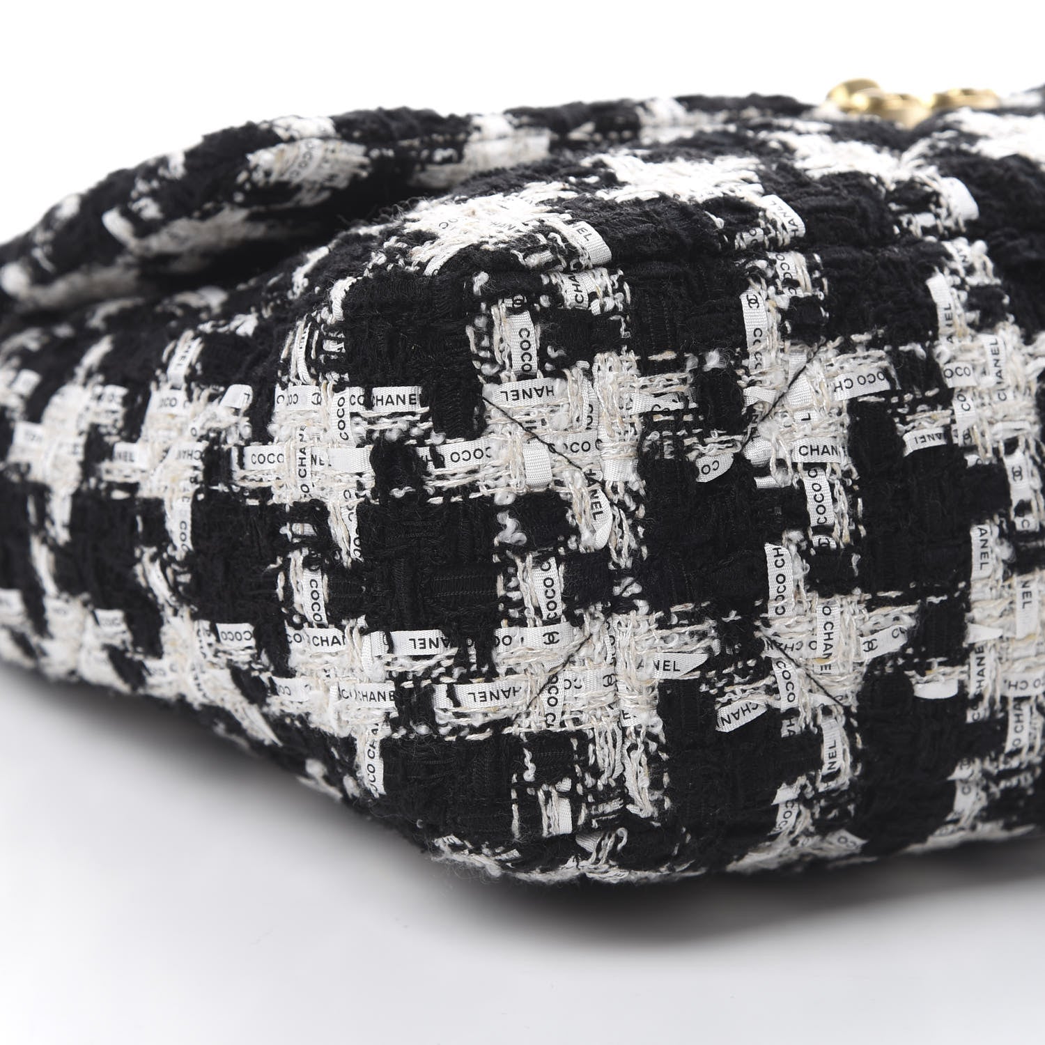 Chanel Tweed Quilted Large 19 Flap Black Ecru White 8 of 10