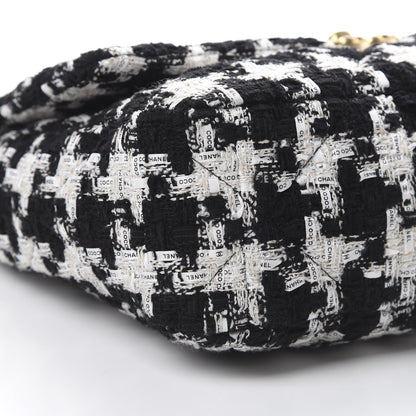Chanel Tweed Quilted Large 19 Flap Black Ecru White 8 of 10