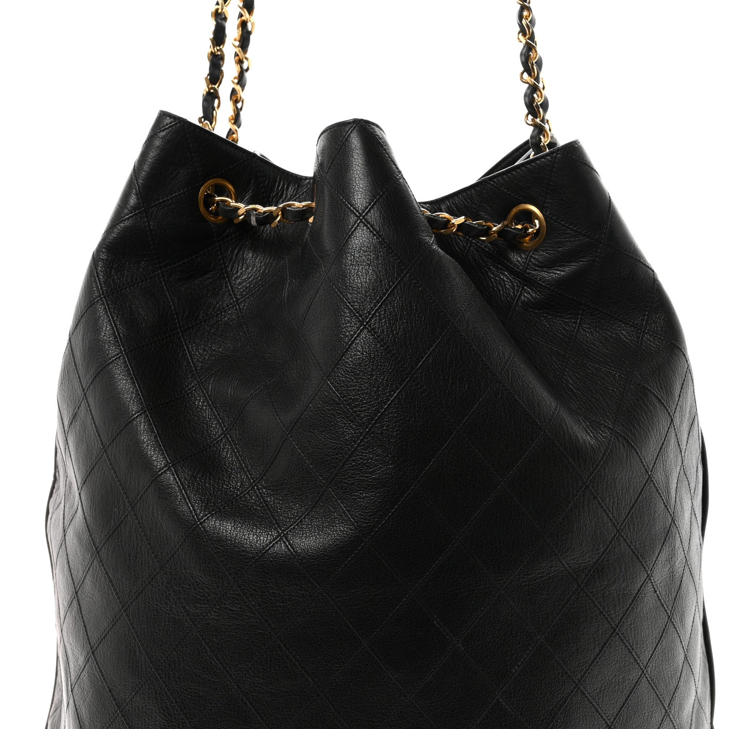 Chanel Lambskin Diamond Stitched Drawstring Shoulder Bag Black 10 of 12