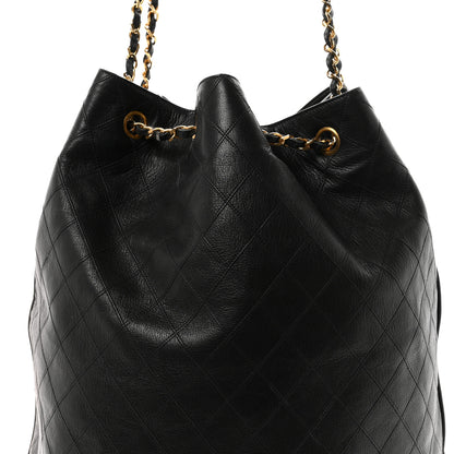 Chanel Lambskin Diamond Stitched Drawstring Shoulder Bag Black 10 of 12
