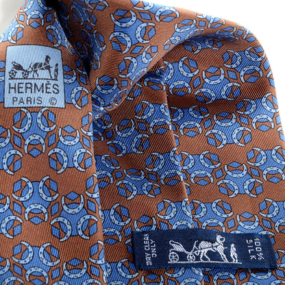 Hermes Mens Silk Twill Horseshoe Pattern Neck Tie 4 of 4
