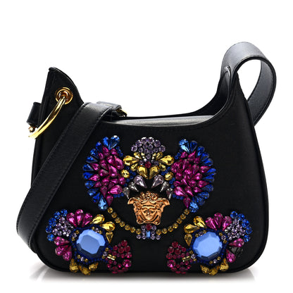 Versace Satin Crystal Embellished La Medusa Mini Hobo Bag Black Multicolor 1 of 9
