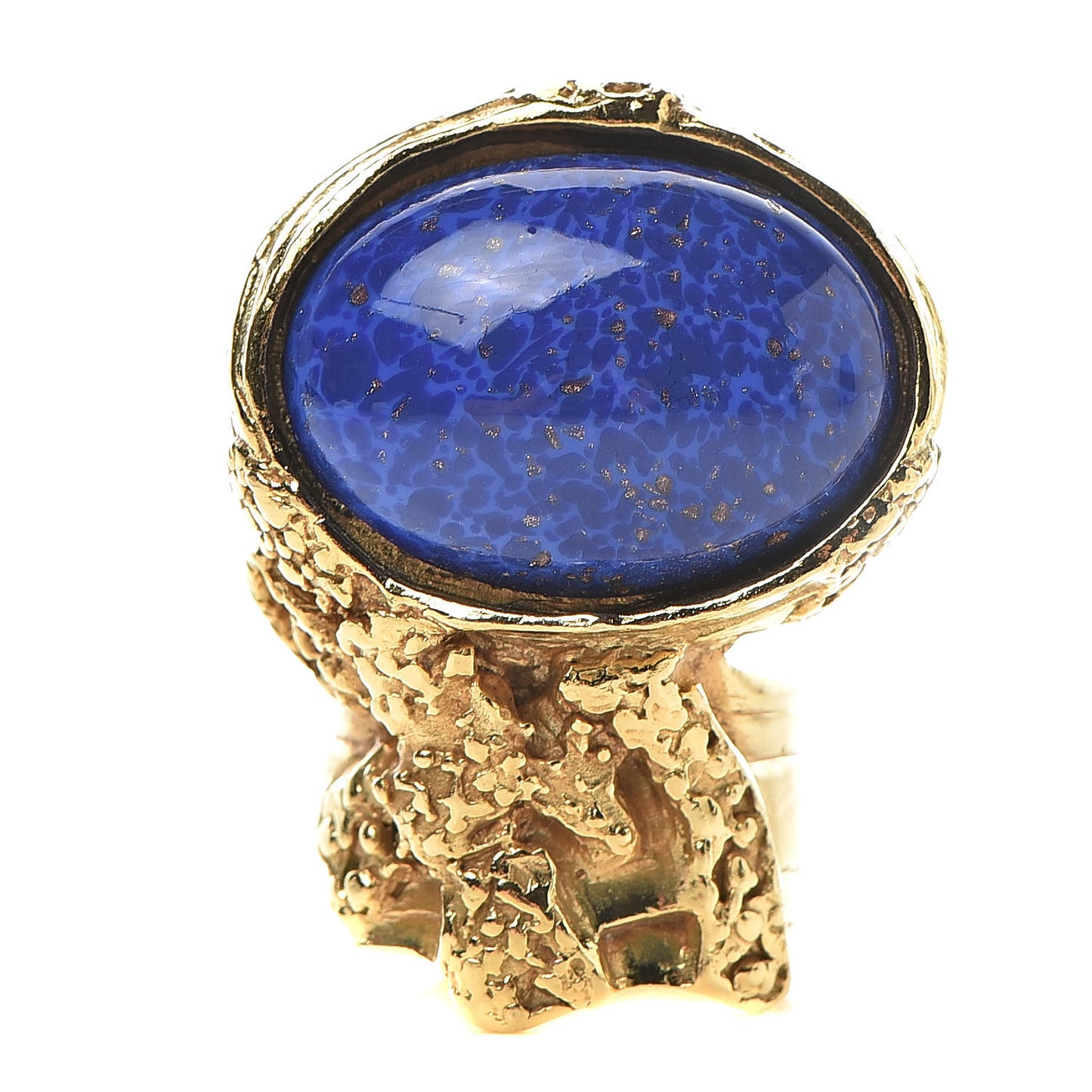 Glass Cabochon Arty Ovale Ring 7 Gold Lapis