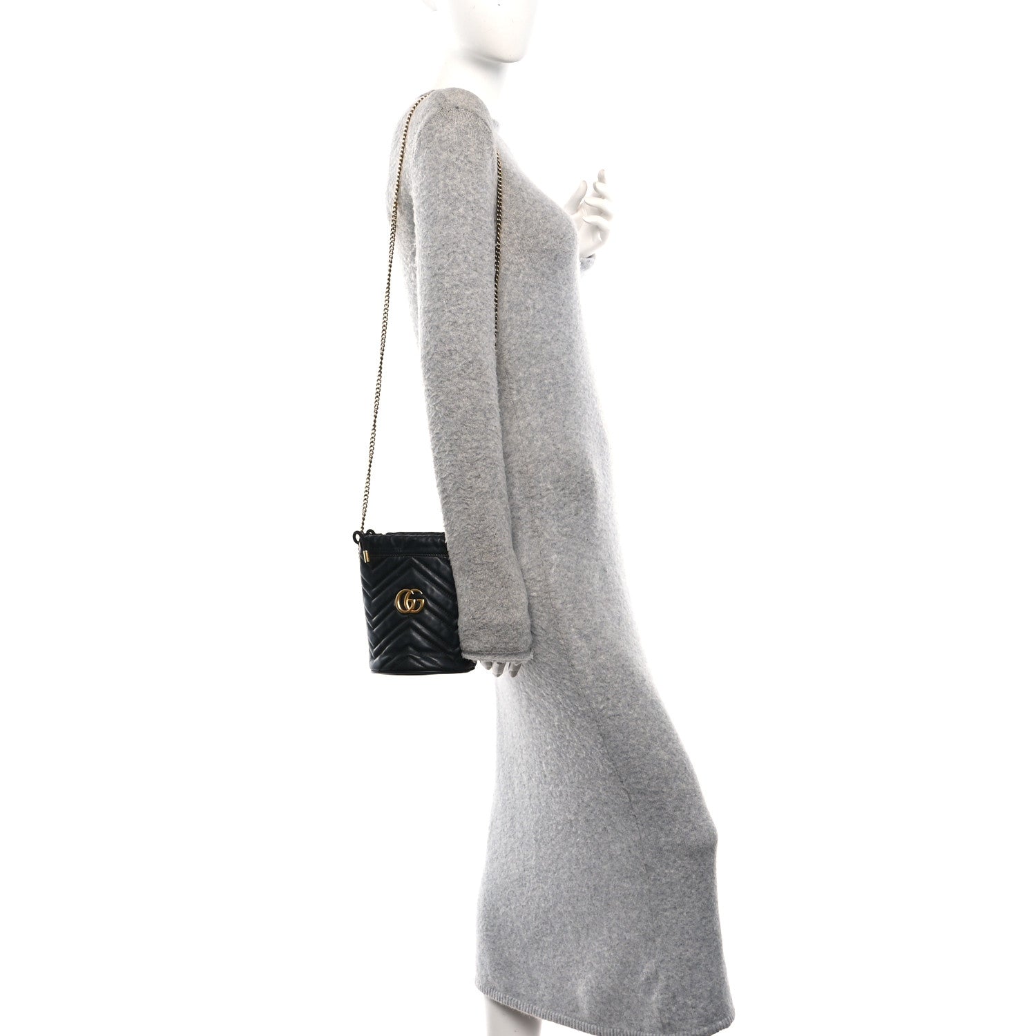 Gucci Calfskin Matelasse Mini GG Marmont 2.0 Bucket Bag Black 2 of 10