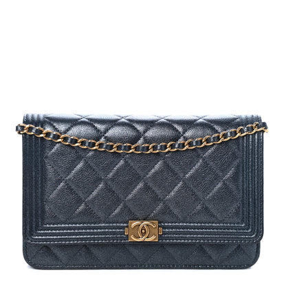 Chanel Metallic Calfskin Quilted Boy Wallet On Chain WOC Charcoal 1 of 4