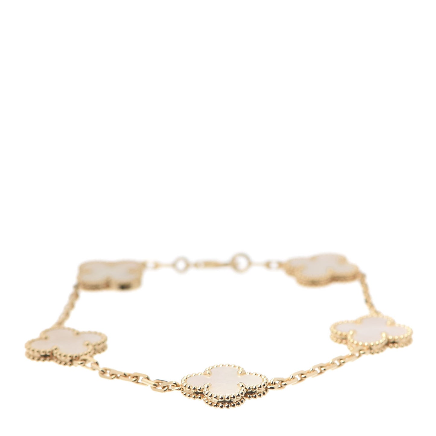 18K Yellow Gold Mother of Pearl 5 Motifs Vintage Alhambra Bracelet