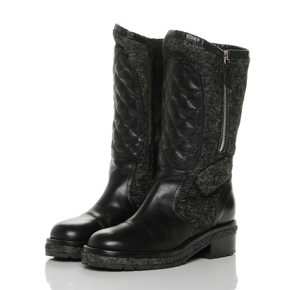 Chanel Wool Calfskin Quilted Biker Boots 36.5 Black 3 of 7