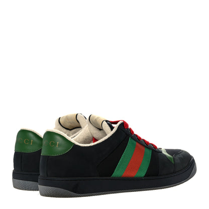 Gucci Nylon Nubuck Web Mens Screener Sneakers 8 Black Vintage Green 4 of 10