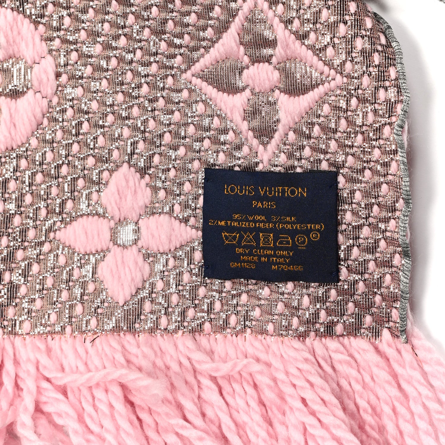 Louis Vuitton Wool Silk Logomania Shine Scarf Pink 3 of 3