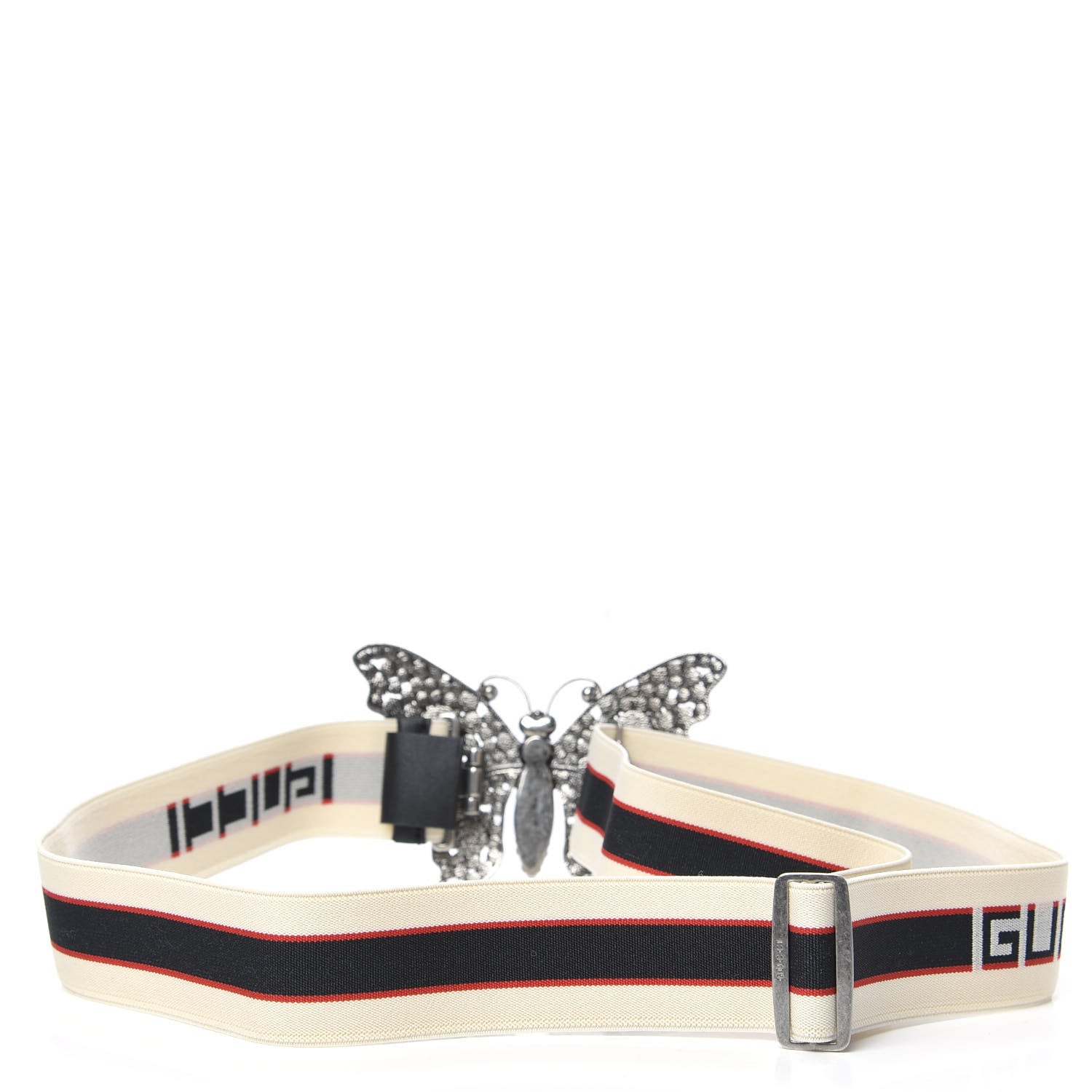 Gucci Jacquard Crystal Stripe Butterfly Belt 95 38 White 2 of 3