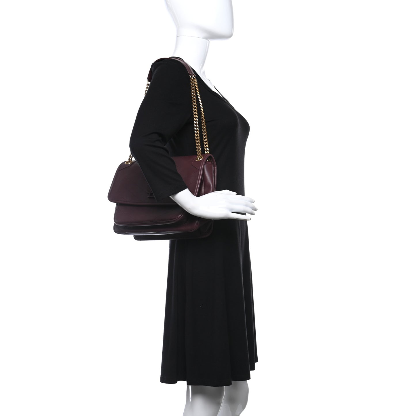 Lambskin Matelasse Monogram Medium Niki Chain Satchel Burgundy